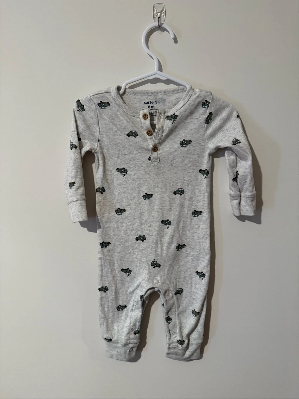 Carter's Heather Gray Baby One-Piece with Dark Green Car design